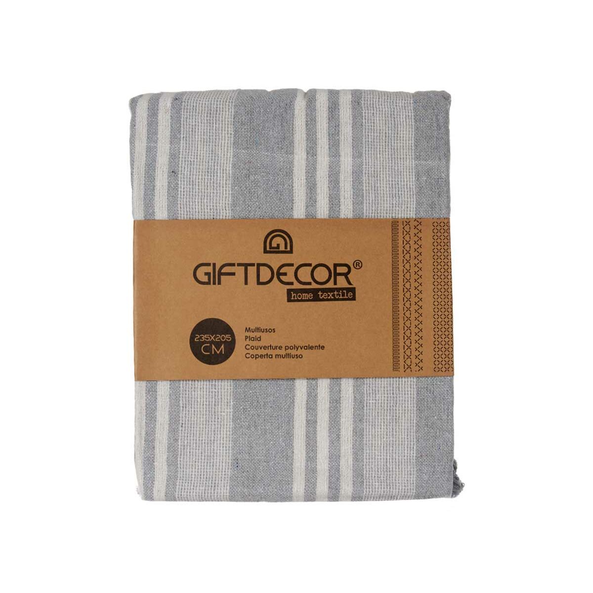 Multipurpose throw Gift Decor White Grey 235 x 205 cm Stripes (8 Units)